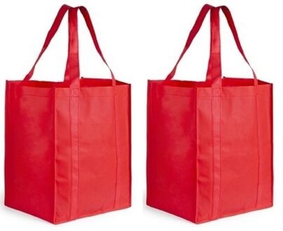 2x Boodschappen tas/shopper rood 38 cm - 2 Stuks stevige boodschappentassen/shopper bag