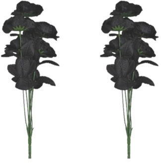 2x Bosje met 6 zwarte rozen halloween decoratie 37 cm