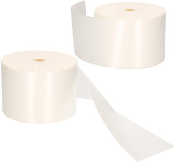 2x Brede luxe parel witte kunststof linten rollen 9 cm x 91 meter cadeaulint verpakkingsmateriaal - Cadeaulinten