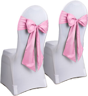 2x Bruiloft stoel decoratie lichtroze strikken