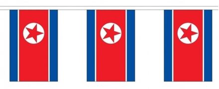 2x Buiten vlaggenlijn Noord Korea 3 meter - Noord Koreaanse vlag - Supporter feestartikelen - Landen decoratie en versieringen