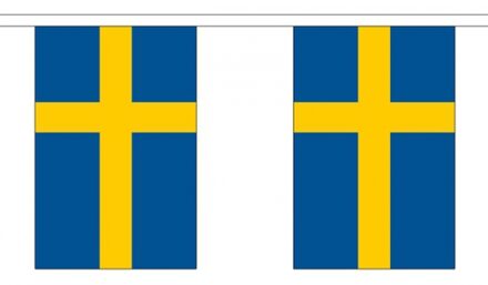 2x Buiten vlaggenlijn Zweden 3 meter - Zweedse vlag - Supporter feestartikelen - Landen decoratie en versieringen