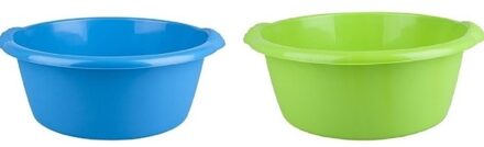 2x Camping afwasbak blauw/groen 10L 38 cm - Afwasbak