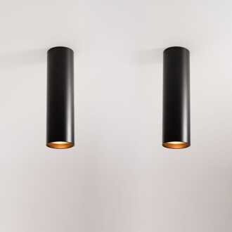 2x Canopus nero m by LUSENZ - Cilindervormige opbouwspot in met mat zwarte coating