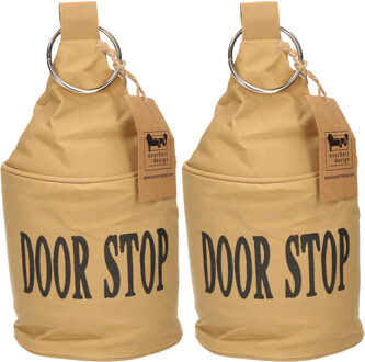 2x Canvas deurstopper bruin met ring - 28 x 13 cm - 2.7 kg - deurstop