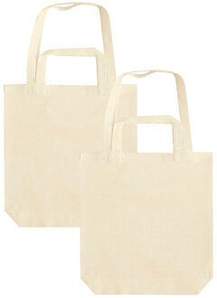 2x canvas tas met dubbel hengsel - beige - 38 x 42 cm- katoen - boodschappen draagtas/shopper