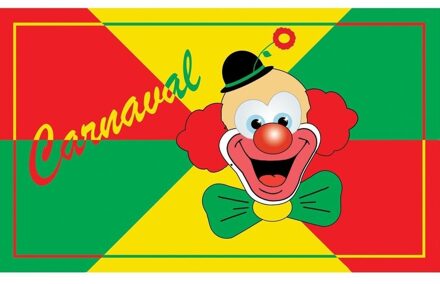 2x Carnaval feest vlaggen met clown 90 x 150 cm - Carnaval thema decoratie vlag 2 stuks