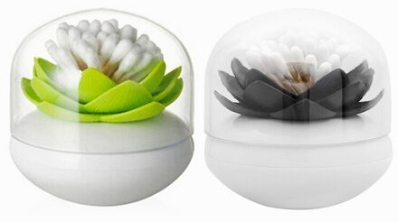 2x Chic Lotus Bloem Katoenen Bud Houder Tandenstoker Case Wattenstaafje Box Home Decor (Zwart & Groen)