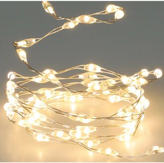 2x christmas decoration draadverlichting - zilver- 132 leds - wit - op batterij - 200 cm