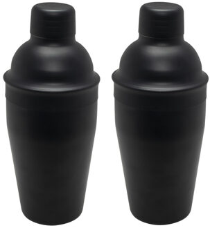 2x Cocktailshakers mat zwart 500ml 22 cm