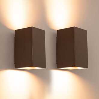2x Cometa bronzo m by LUSENZ - Up and downlight - Rechthoekige wandlamp met geborsteld bronzen coating Geborsteld brons