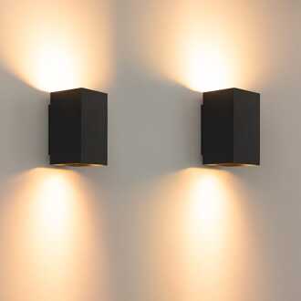 2x Cometa nero m by LUSENZ - Up and downlight - Rechthoekige wandlamp met mat zwarte coating