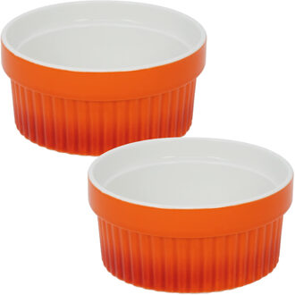 2x Creme brulee schaaltjes/bakjes oranje 9 cm van porselein - Serveerschalen