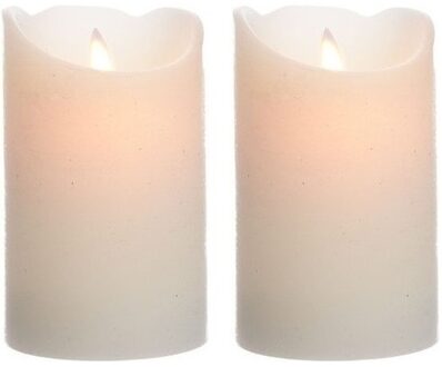 2x Creme witte LED kaarsen/stompkaarsen 12 cm flakkerend - LED kaarsen Crème