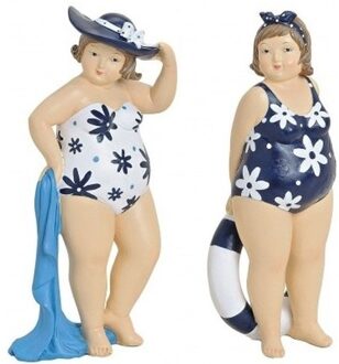 2x Decoratie dikke dames beeldjes 20 cm in badpak - Beeldjes Multikleur