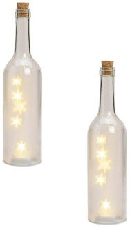 2x Decoratie flessen met sterren en lampjes 29 cm - kerstverlichting figuur Wit