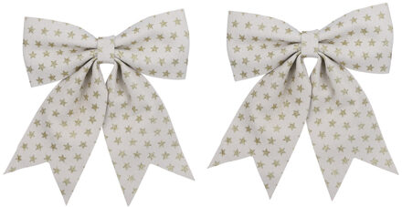 2x Decoratie strikken/kerststrikken wit met gouden sterren 28 x 34 cm