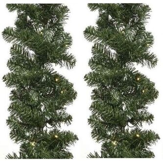 2x decoris dennenslinger guirlande - groen - 270 cm- guirlande - met verlichting - kerstslinger
