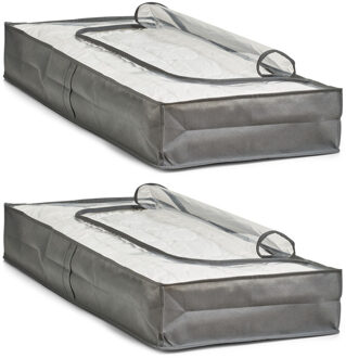 2x Dekbed/kussen opberghoezen grijs met venster 103 x 45 x 15 cm - Zeller - Huishouding - Opberghoezen - Beschermhoezen - Dekentassen - Kussentassen - Opberghoezen voor dekbedden en kussens