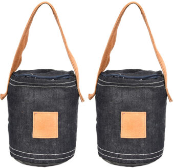 2x Deurstoppers denim/jeans en leer 13 x 17 cm - Deurstoppers