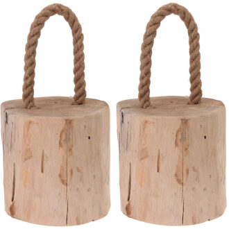 2x Deurstoppers teak met draagtouw 14 cm - Deurstoppers