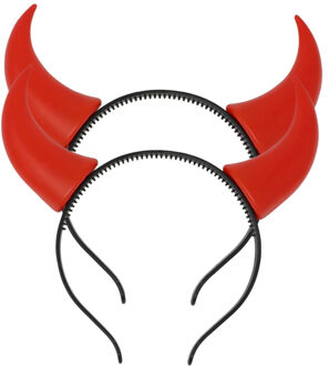 2x Diademen/haarbanden met duivel hoorntjes - Duivelhoorntjes - Halloween/horror verkleed accessoire
