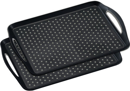 2x dienblad met anti-slip noppen - 32 x 45 cm - horeca dienblad - zwart - kunststof - serveerbladen