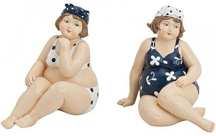 2x Dikke Dames Beeldjes 12 Cm In Badkleding - Beeldjes Multikleur