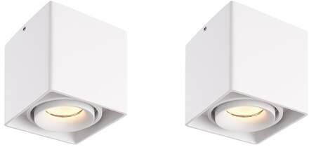 2x Dimbare LED opbouw plafondspot Esto Wit incl. GU10 spot 5W 2700K IP20 kantelbaar