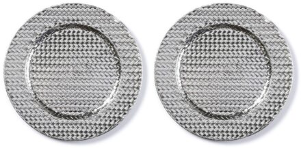 2x Diner/kerstdiner borden/onderborden zilver gevlochten 33 cm rond - Onderbord / kaarsenbord / onderzet bord