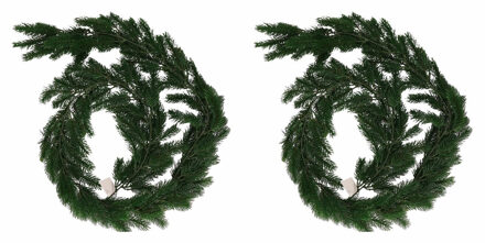 2x Donkergroene kerst guirlandes 180 cm