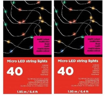 2x Draadverlichting zilverdraad 40 gekleurde lampjes - 195 cm - Micro LED lichtsnoeren 2 stuks