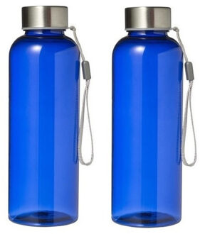 2x drinkfles - lekvrij - 500 ml - blauw - waterfles - bpa-vrij - bidon - rvs dop