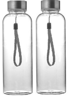 2x drinkfles waterfles - 500 ml - transparant - bpa-vrij - bidon - rvs dop