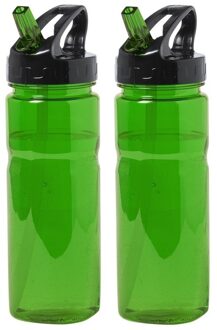 2x Drinkfles/waterfles groen met schroefdop 650 ml - Drinkflessen