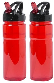 2x Drinkfles/waterfles rood met schroefdop 650 ml - Drinkflessen