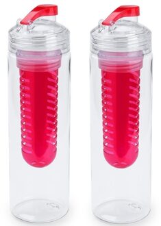 2x Drinkfles/waterfles tranparant met rood fruit filter 700 ml - Drinkflessen