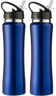 2x Drinkflessen/waterflessen kobalt blauw RVS 500 ml - Drinkflessen