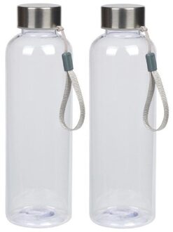 2x Drinkflessen/waterflessen transparant met RVS schroefdop 550 ml - Drinkflessen