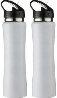 2x Drinkflessen/waterflessen wit RVS 500 ml - Drinkflessen