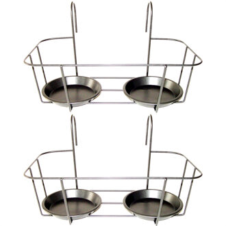 2x Dubbele zilveren bloempot hangers voor potmaat 20 cm metaal - Balkonpothangers voor plantenbakken/bloembakken - Tuin/balkon decoraties