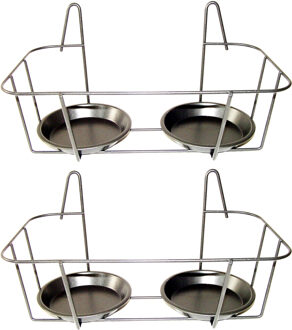2x Dubbele zilveren bloempot muurhangers voor potmaat 20 cm metaal