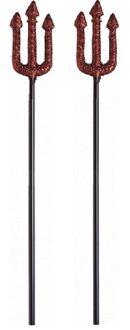 2x Duivel drietand met glitters 58 cm