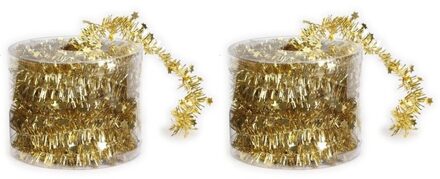 2x Dunne gouden folie kerstslingers 3,5 x 700 cm Goudkleurig