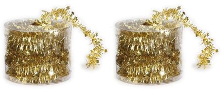 2x Dunne gouden folie kerstslingers 3,5 x 700 cm