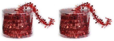 2x Dunne rode folie kerstslingers 3,5 x 700 cm