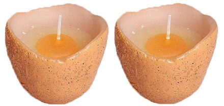 2x Ei vormig kaarsjes bruin 5 cm