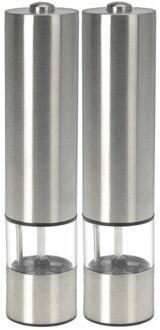 2x Elektrische RVS zout- en pepermolens met verlichting Zilver