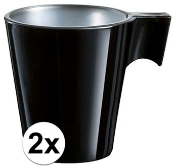 2x Espresso kopje zwart - Zwart koffiekopje 80 ml