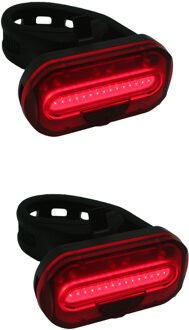 2x Fietsachterlichten / batterijachterlichten fietsverlichting COB LED met bevestigingsband